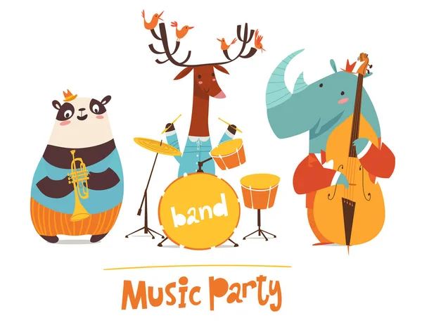 Muziek Partij Wilde Dieren Cartoon — Stockvector