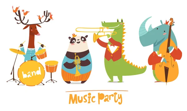 Fiesta Música Animales Salvajes Dibujos Animados — Archivo Imágenes Vectoriales