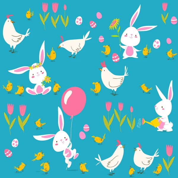 Милые Пасхальные Карточки Кроликов Кур Векторная Иллюстрация — стоковый вектор