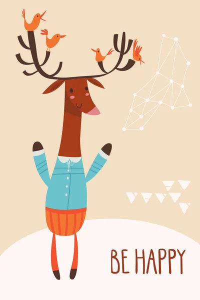 ベクトル カードや鹿をポスターをクールな幸せなテキスト — ストックベクタ