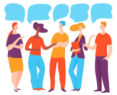 Çizgi film iş arkadaşlarınızla beyaz zemin üzerine sohbet 