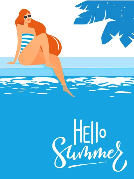 Conceptual Summer Poster Female Character Swimsuit — Stock Vector