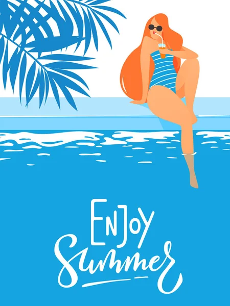 Conceptual Summer Poster Female Character Swimsuit — Stock Vector