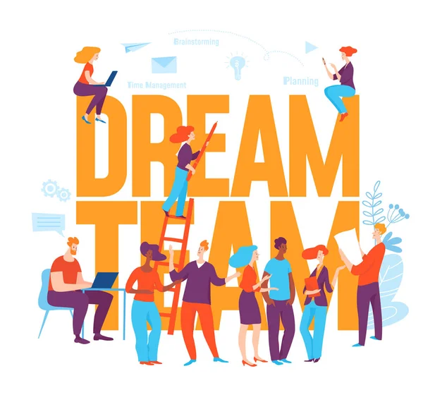 Colorful Creative Poster Dream Team Phrase White Background — Stock Vector