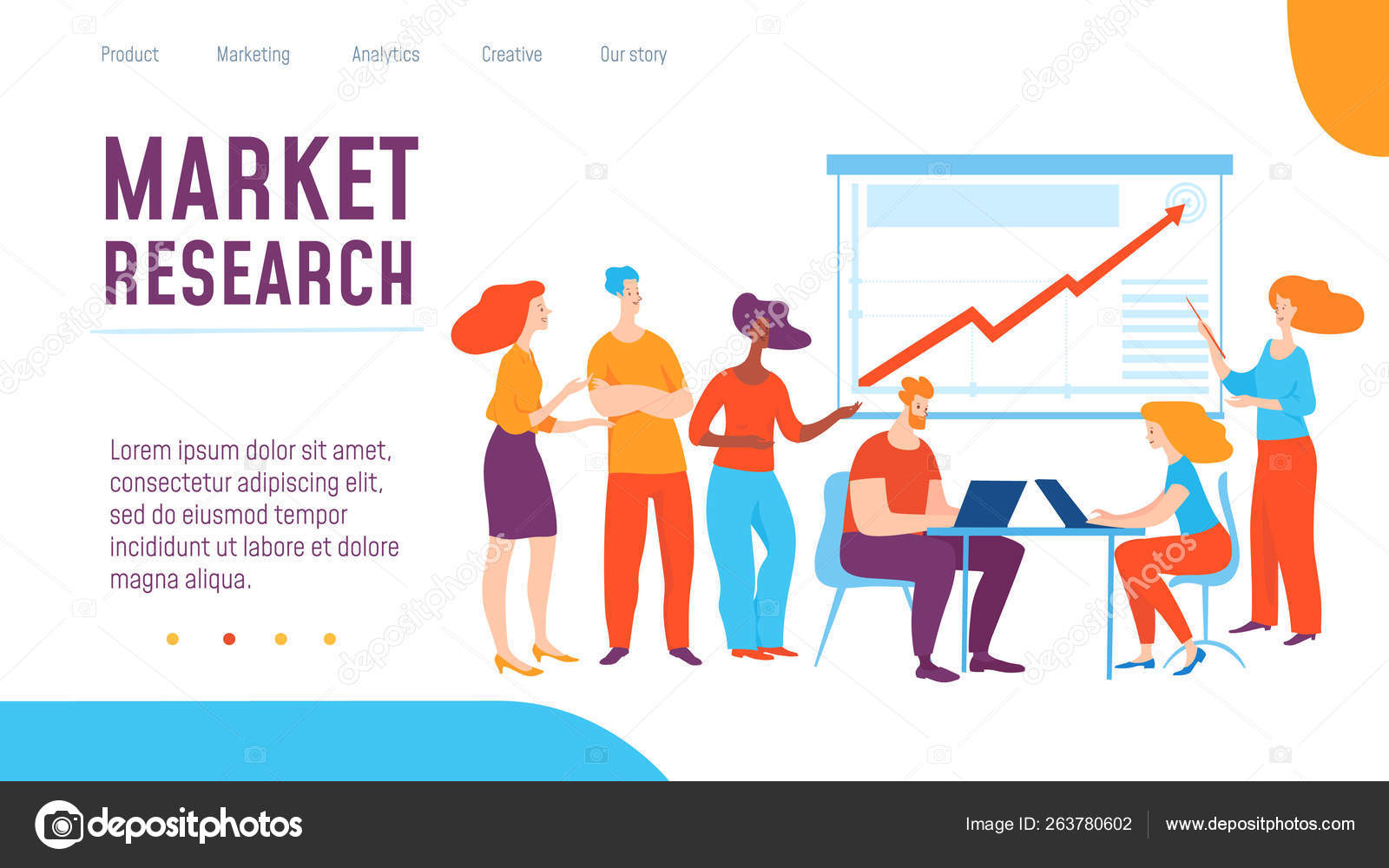 Cartoon Team Presentation Board Market Research Lettering Stock Vector