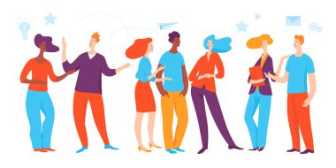 karikatür erkek ve kadın, takım birlikte ayakta