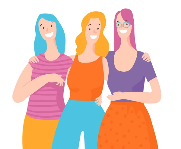 Girl Power Illustration. glückliche Frauen umarmen einander und s — Stockvektor