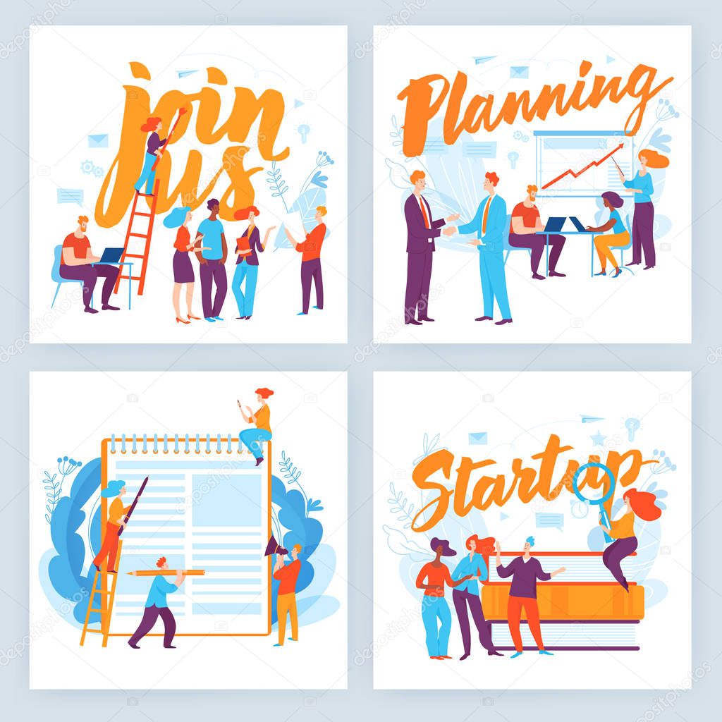 Collection of conceptual business posters in flat style 