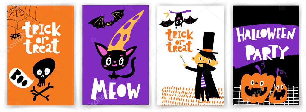 Cute vector kids style Halloween party posters 