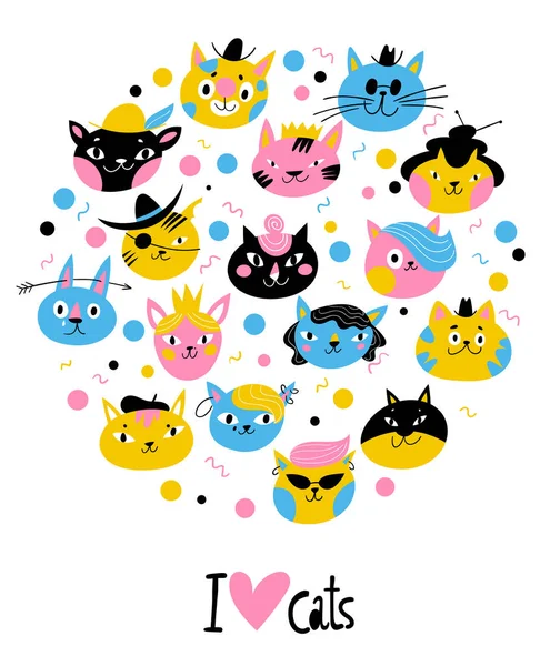 Lindo diseño vectorial con personajes de gatos y gatitos con I lo — Archivo Imágenes Vectoriales