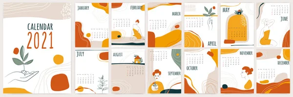 2021 Календар Сучасному Стилі Жіночого Екологічного Життя Анотація Векторного Календаря — стоковий вектор