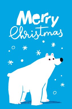 Elinde sevimli hayvanlar olan bir kış posteri. Mutlu Noeller kış posteri ya da içinde tatilleri kutlayan beyaz ayı karakteri olan bir kart.. 