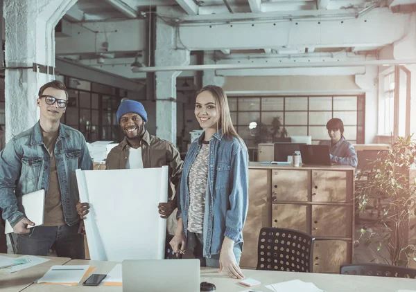 Neşeli profesyonel kağıt levha gösteriyorsunuz