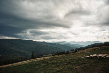 Muhteşem dağların panoramik görünümü ile ahşap kaplı