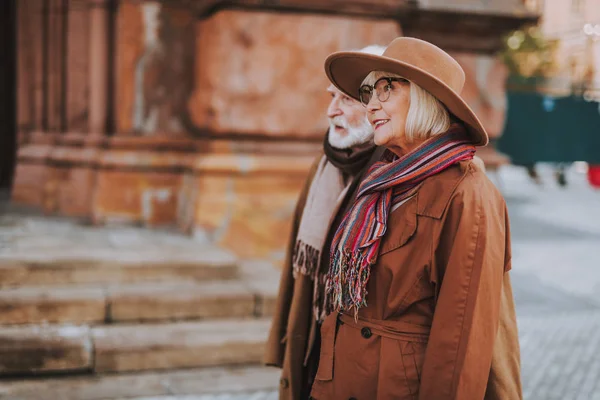 Hermosa pareja de ancianos caminando por la calle —  Fotos de Stock