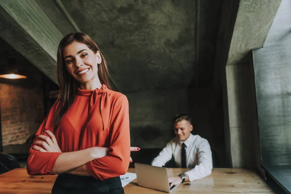 Concept Voor Succesvol Teamwerk Taille Selectieve Focus Business Lady Kruising — Stockfoto