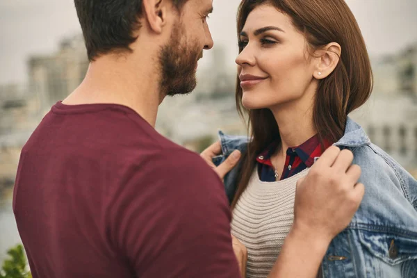 Happy couple is spending time on terrace — Stock Photo, Image