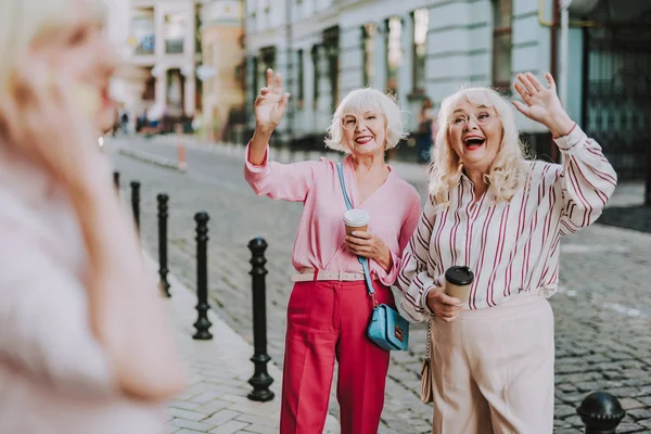 Dos ancianas felices conociendo a su novia — Foto de Stock