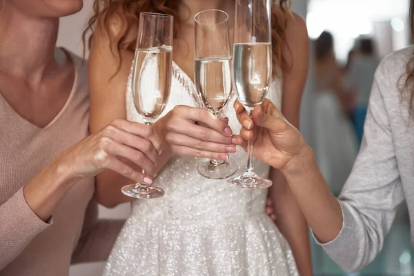 Senhora encantadora e seus amigos comemorando juntos — Fotografia de Stock