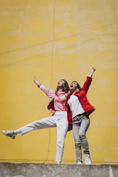 Dos chicas hipster bastante alegres disfrutando de la vida —  Fotos de Stock