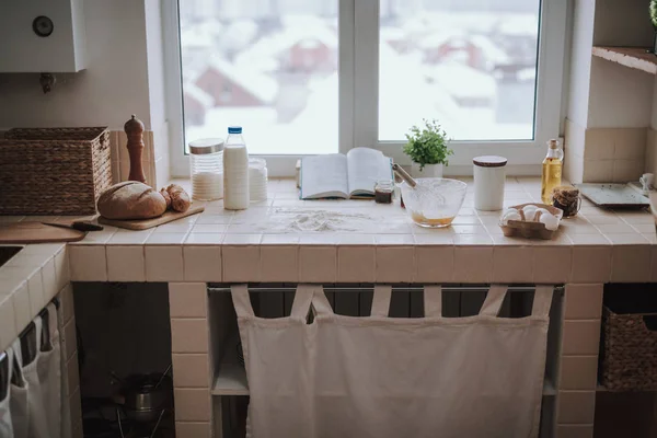 Panorama view of a comfortable kitchen table — Stock Photo, Image