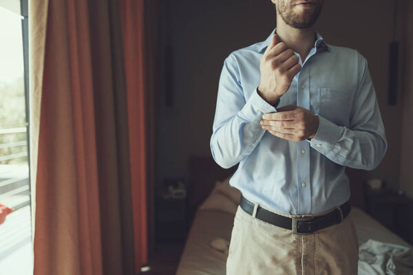 Man preparing for his first working day