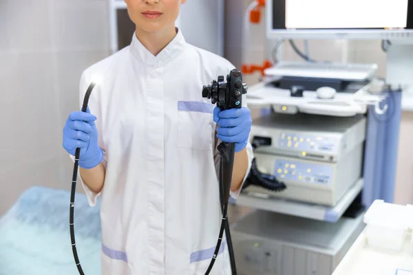 Female physician with endoscopy equipment stock photo — Stock Photo, Image