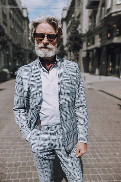 Stylish mature gentleman in the street alone stock photo — Stock Photo, Image