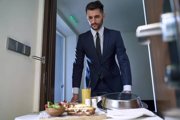 On especially relaxed mornings we order a room service — Stock Photo, Image