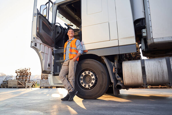 Day time shot of a driver hear truck