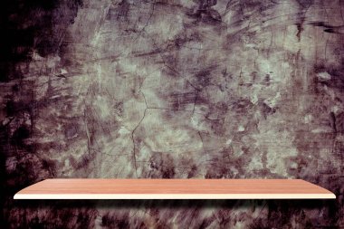 Ahşap raflar ve taş duvar arka plan için ürün görüntüleme