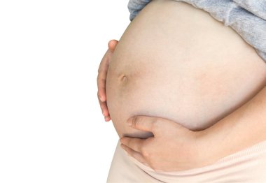 Hamile kadın beyaz arka plan üzerinde izole. Bu kırpma yolu vardır