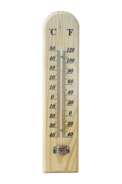 Wooden Thermometer Scale Isolated White Background — Stock Photo, Image