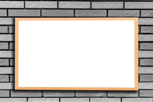 Mock Blank Wooden Picture Frame Brick Wall — Stock Photo, Image