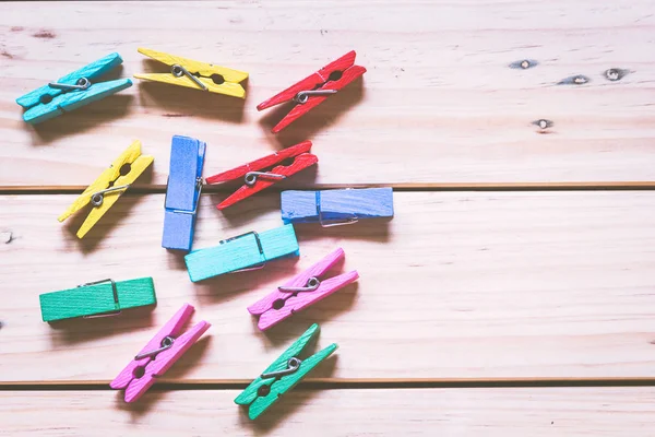 Wooden Colored Clothespins Wooden Background — Stock Photo, Image