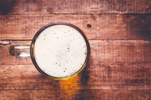 Glas Bier Houten Tafel — Stockfoto