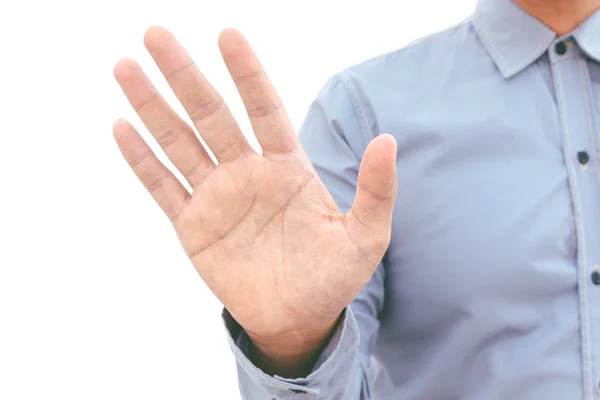 Чоловік Дає Жест Зупинки Руки Ізольований Білому Тлі — стокове фото
