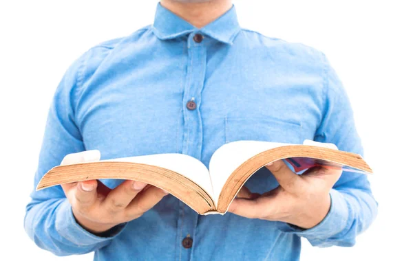 Mann Liest Ein Buch Isoliert Auf Weißem Hintergrund — Stockfoto