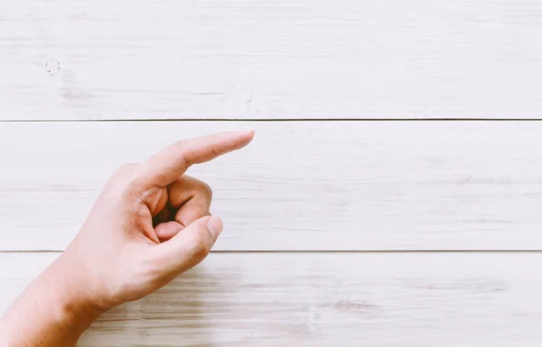 Hands Point Wooden Background — Stock Photo, Image