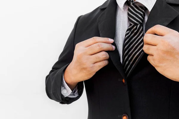 Üzletember Elintéz Nyakkendő Mielőtt Elkezdi Hivatal — Stock Fotó