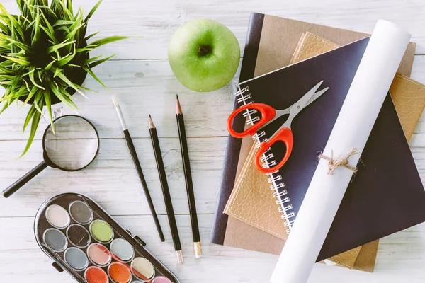 School Books Wooden Table Education Concept — Stock Photo, Image