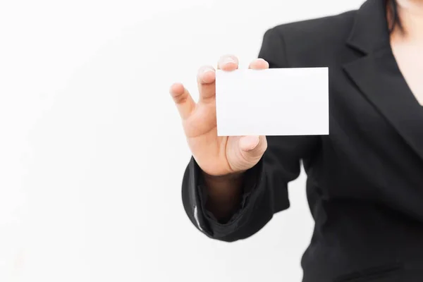 Business Woman Holding Business Card — Stock Photo, Image