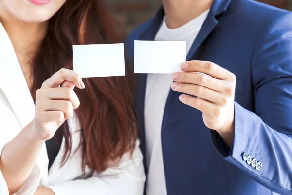 Business Persons Show Blank Business Cards — Stock Photo, Image