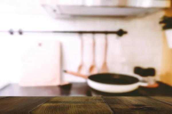 Wood Table Blur Interior Kitchen Background — Stock Photo, Image