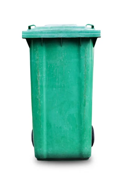 Green Plastic Garbage Bin Isolated White Background — Stock Photo, Image