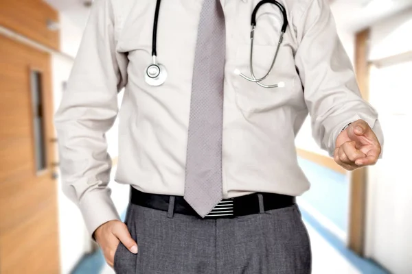 Läkare Med Stetoskop Sjukhuset Bakgrund — Stockfoto