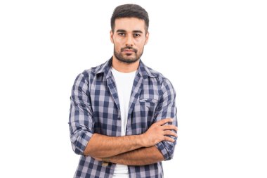 Portre yakışıklı genç adam beyaz izole