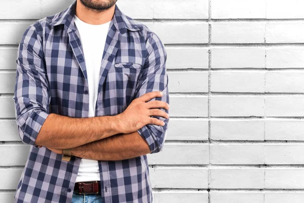 Portrait Handsome Young Man Standing Wall — Stock Photo, Image