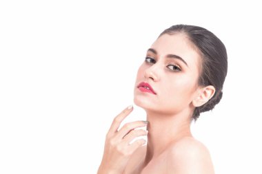 güzel bir kadın yüzü üzerinde beyaz izole