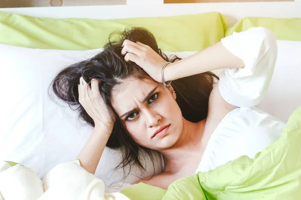 Woman Stretching Bed Wake — Stock Photo, Image